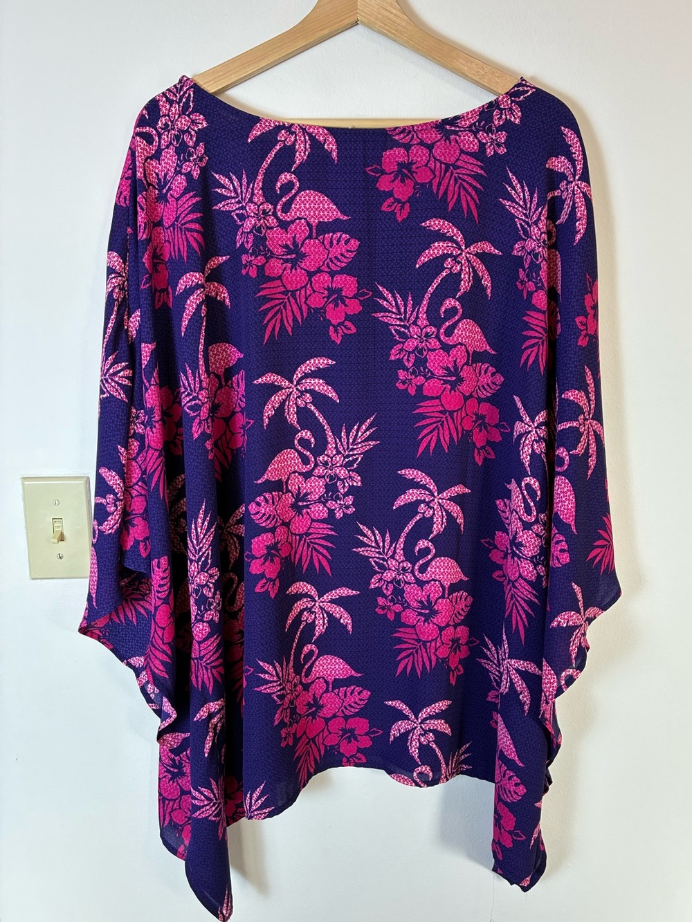 Quacker Factory Kimono Ruana 2X Tropical Floral Flamingo - Picture 2 of 7